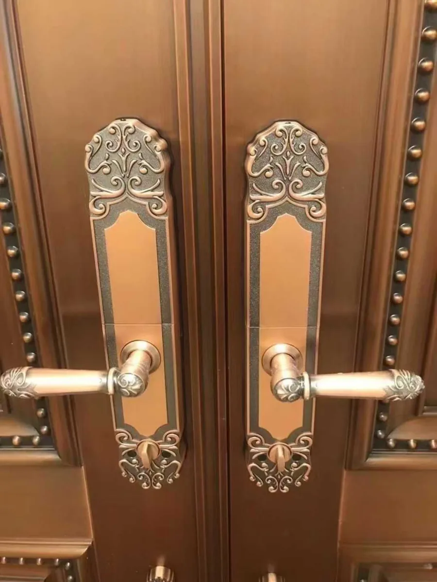 CaremLock smart locks installed on a wooden double door