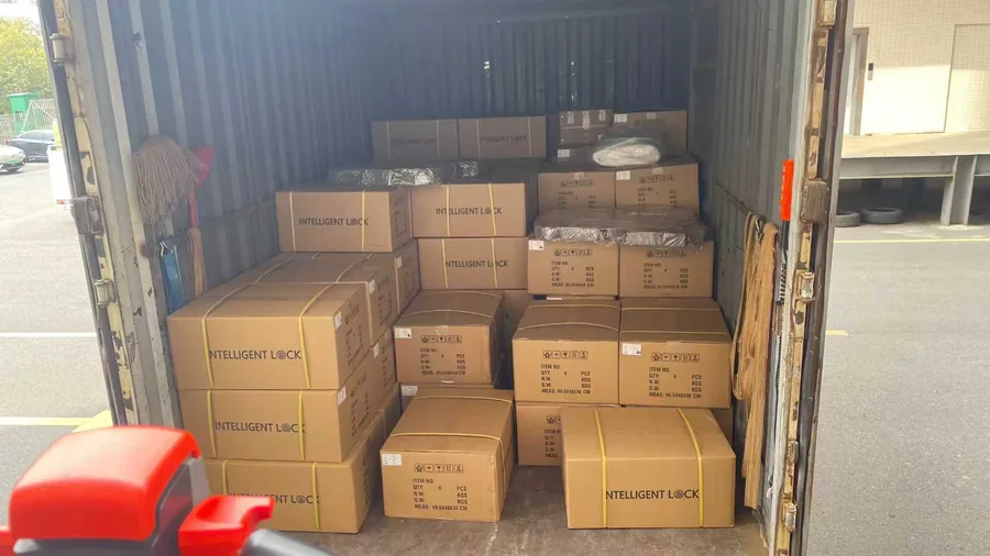Shipping container packed with CaremLock smart lock orders
