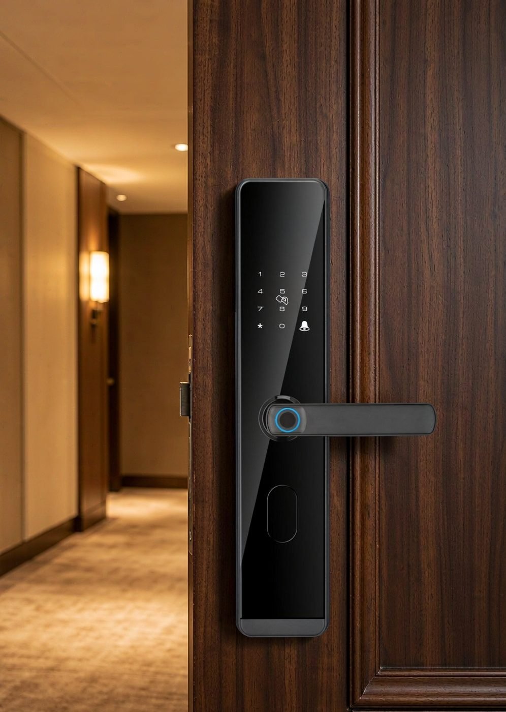 DDA2 semi-automatic one-grip smart lock installed on a hotel room door