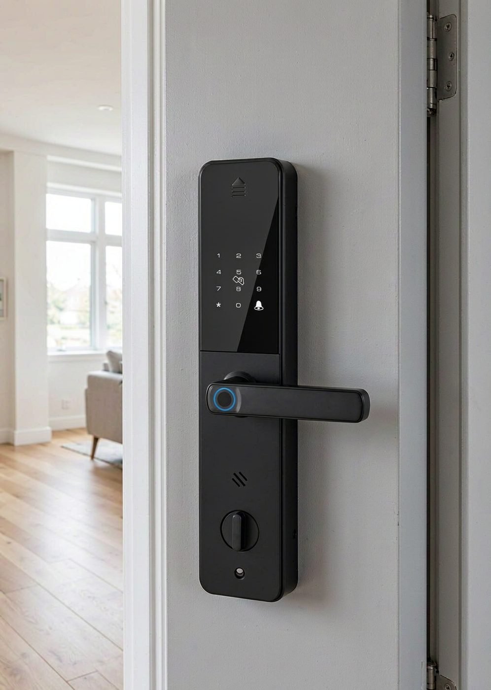 DDA2 semi-automatic one-grip smart lock installed on a residential interior door