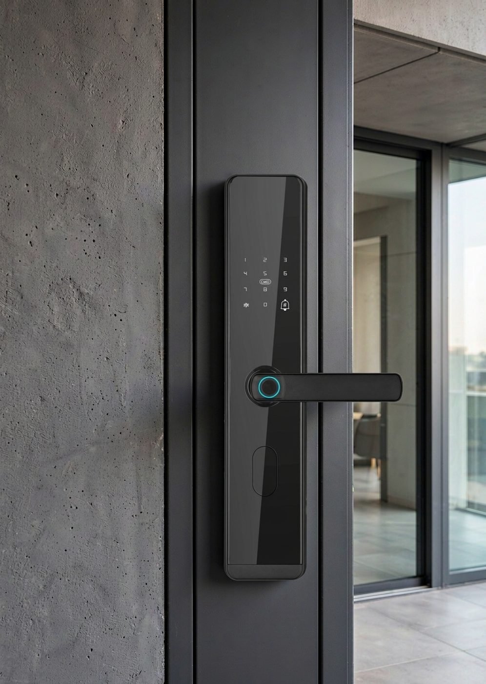 DDA3 semi-automatic one-grip smart lock installed on an apartment entrance door