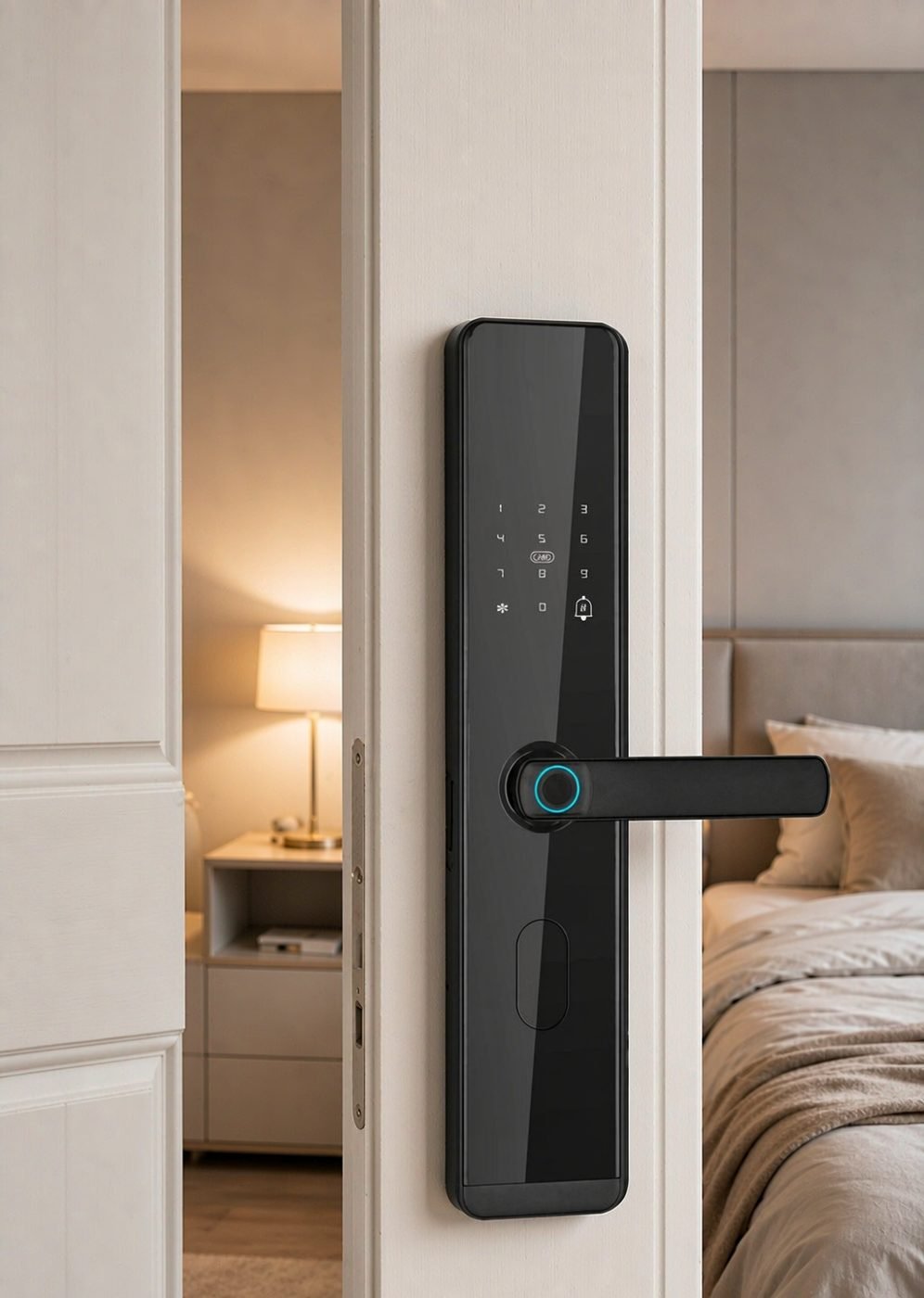 DDA3 semi-automatic one-grip smart lock installed on a residential bedroom door