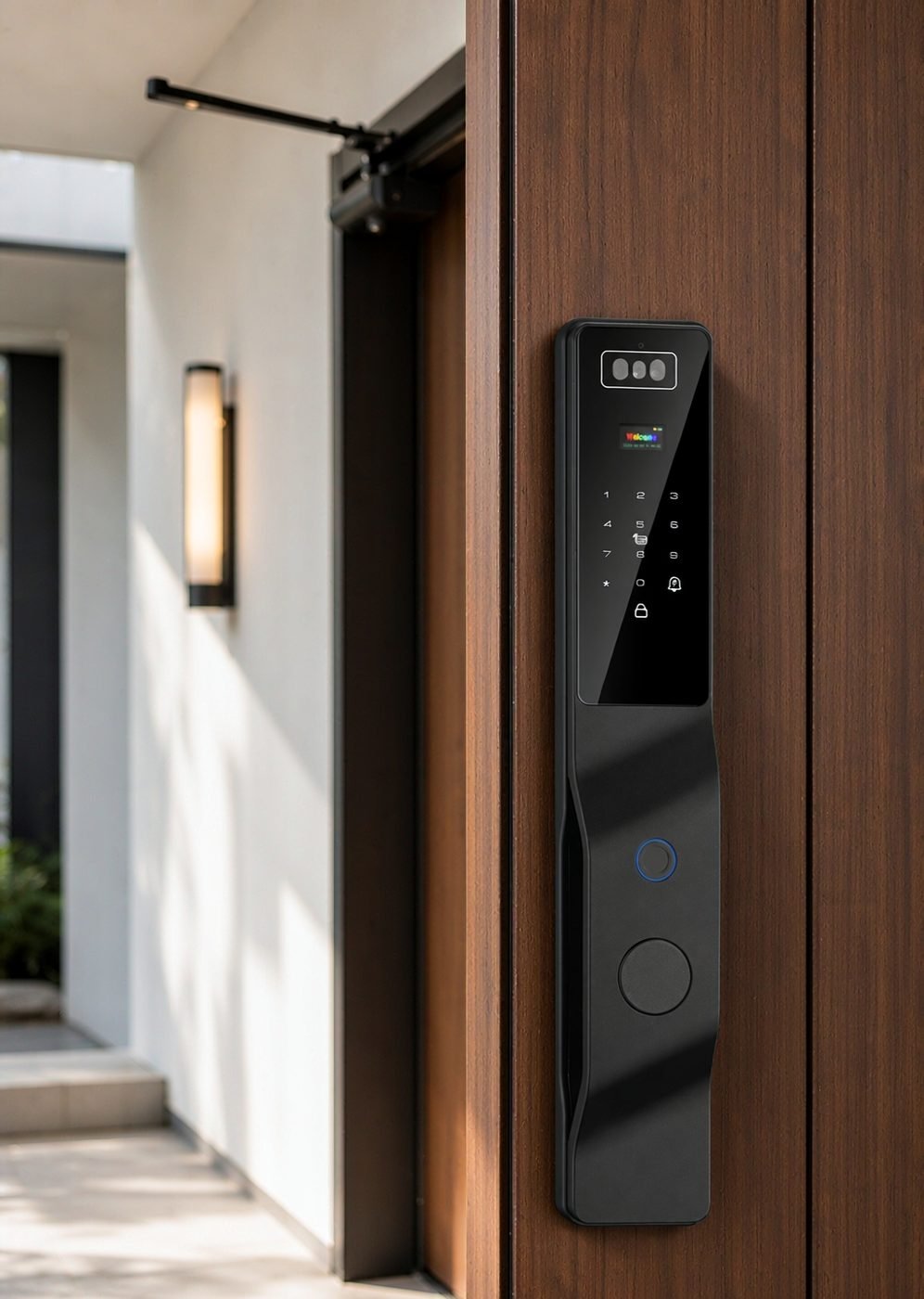 DDL9 facial recognition smart lock installed on an apartment entrance door