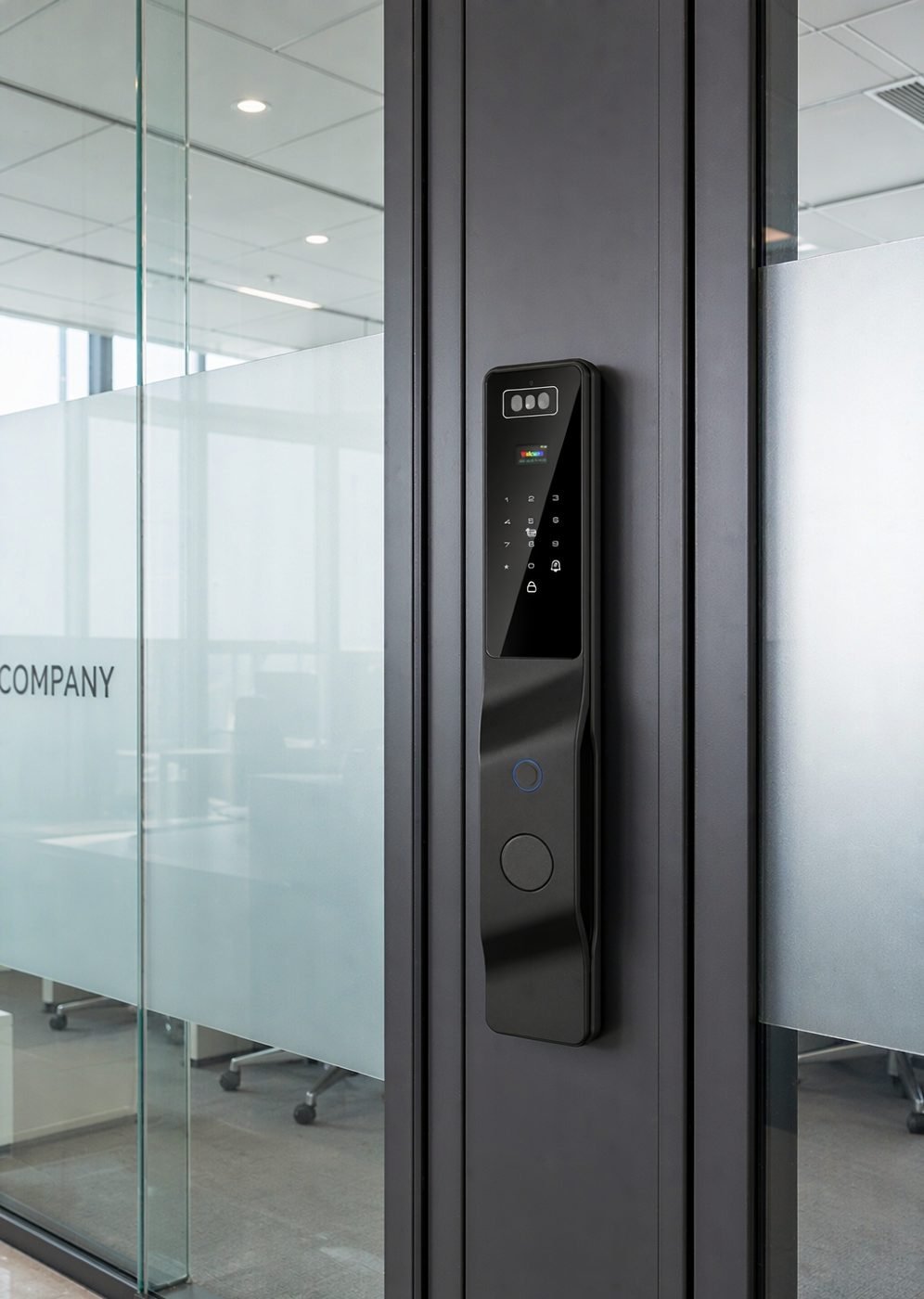 DDL9 facial recognition smart lock installed on an office entrance door
